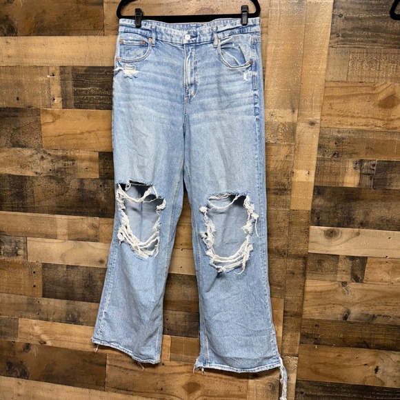 American Eagle Outfitters Denim - American Eagle Outfitters Womens Light Wash Distressed Wide Leg Jeans Sz 16 Long